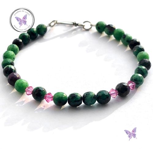 Anyolite Ruby Zoisite Crystal Bracelet With Hook Clasp